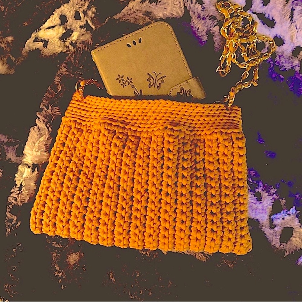 Cell phone purse mini purse mustard color Handmade crocheted purse